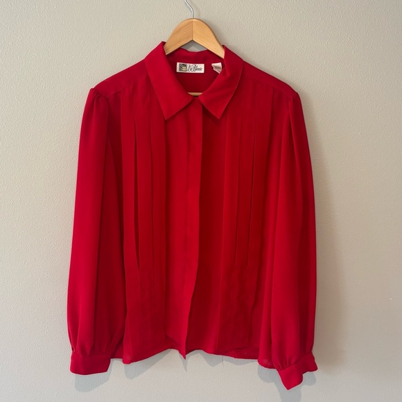 VINTAGE LA BLOUSE Bright Red Button Down Collared Women’s Blouse Size 20W - Picture 1 of 14